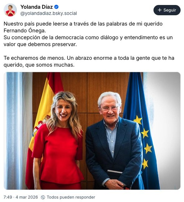 Yolanda Díaz despide a Fernando Ónega