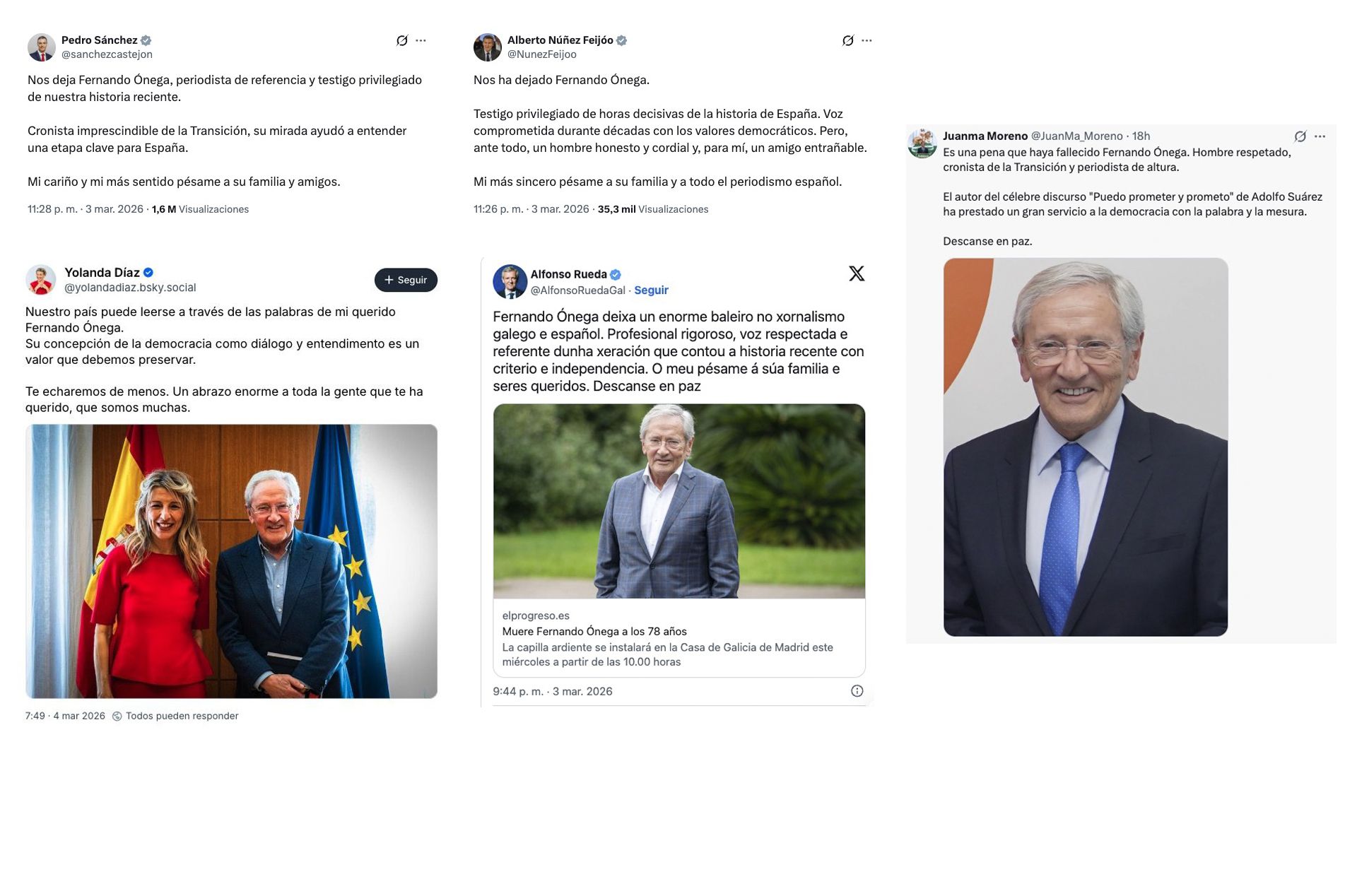 De Sánchez a Feijóo y Yolanda Díaz: los mensajes de los políticos