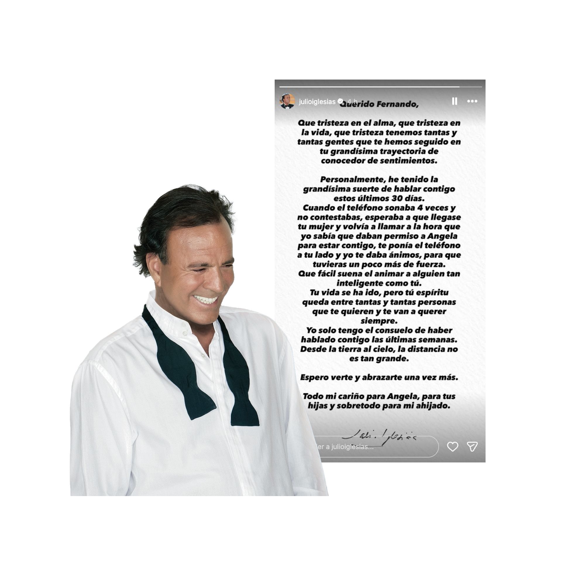 El emotivo mensaje de Julio Iglesias a su "querido" Fernando Ónega: "Qué tristeza en el alma"