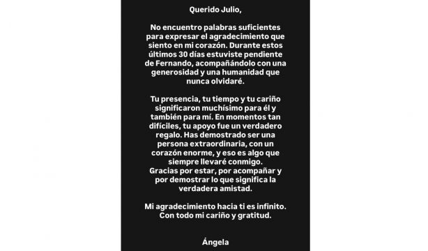 La mujer de Fernando Ónega responde al emotivo mensaje de Julio Iglesias Tu apoyo fue un regalo