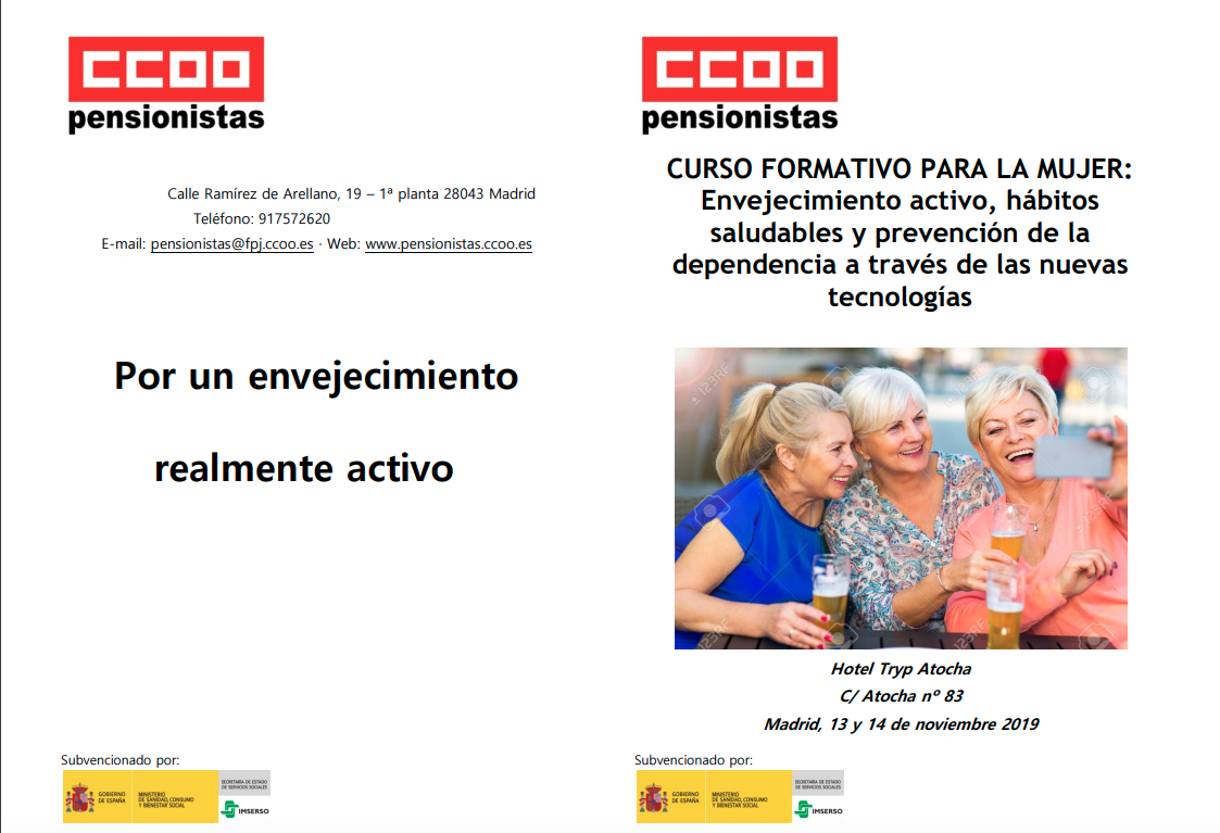 CCOO:  'Envejecimiento activo, hábitos saludables y prevención de la dependencia a través de las nuevas tecnologías'