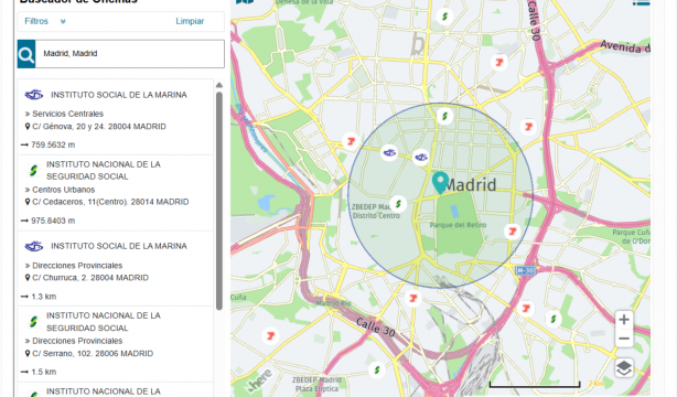 Cómo encontrar tu oficina de la Seguridad Social más cercana en segundos. Interfaz del buscador.