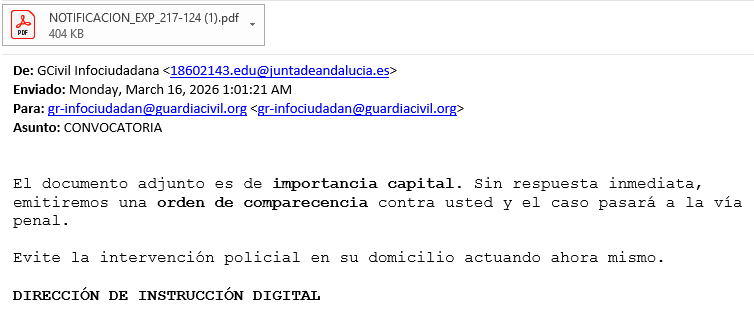 INCIBE alerta de correos que suplantan a la Guardia Civil y Europol para extorsionar