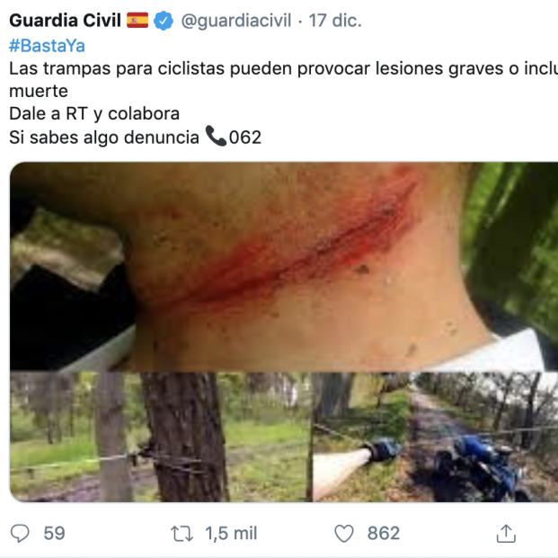 La Guardia Civil advierte sobre las peligrosas 'trampas para ciclistas'