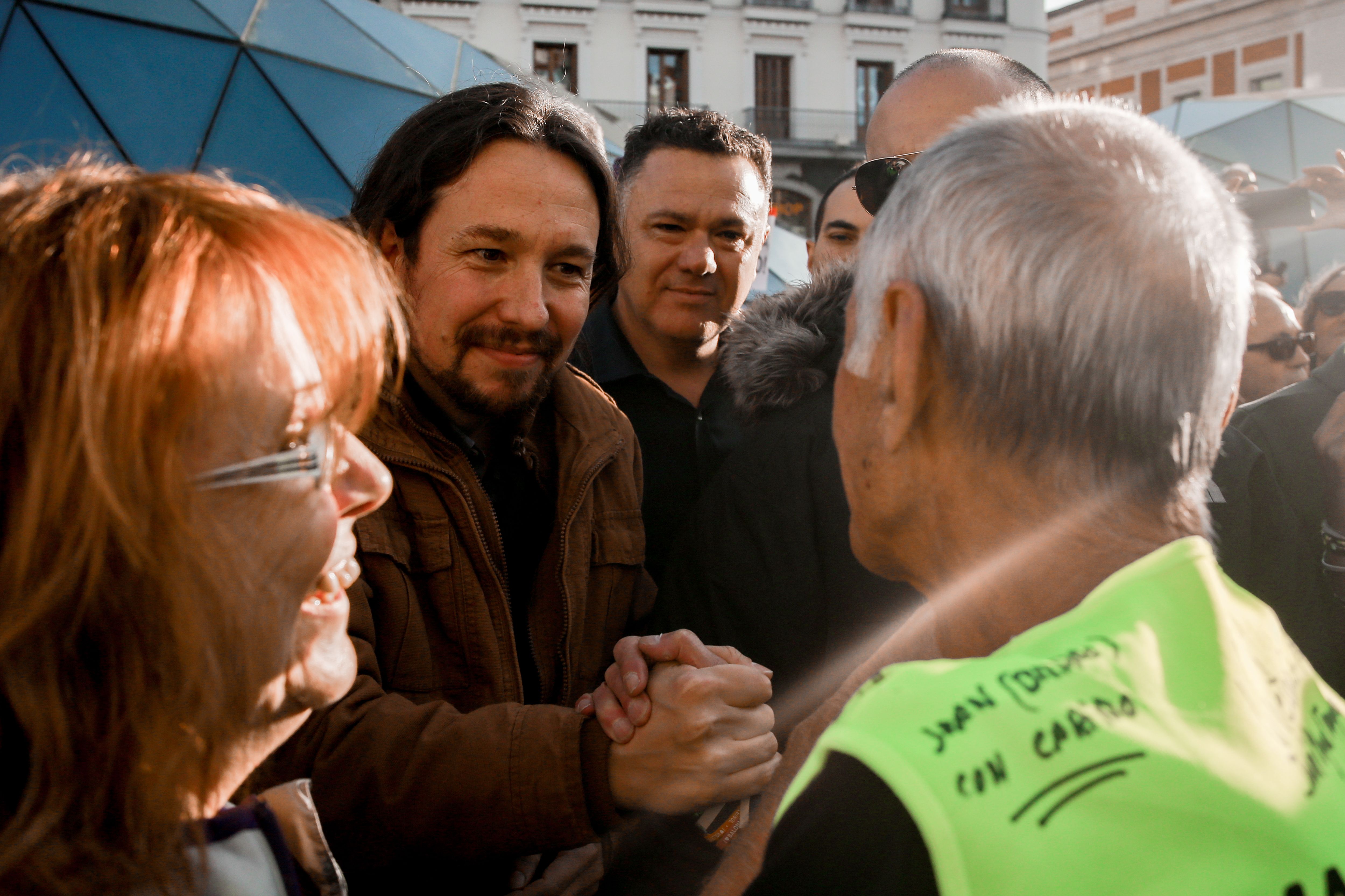 Pablo Iglesias asiste a la marcha de pensionistas en la Puerta del Sol de Madrid (España) a 15 de octubre de 2019 