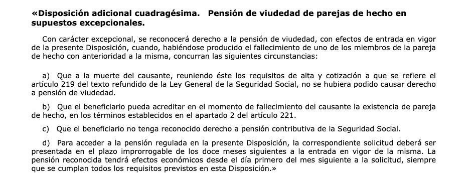 boe disposicion 40 punto c parejas de hecho supuestos excepcionales
