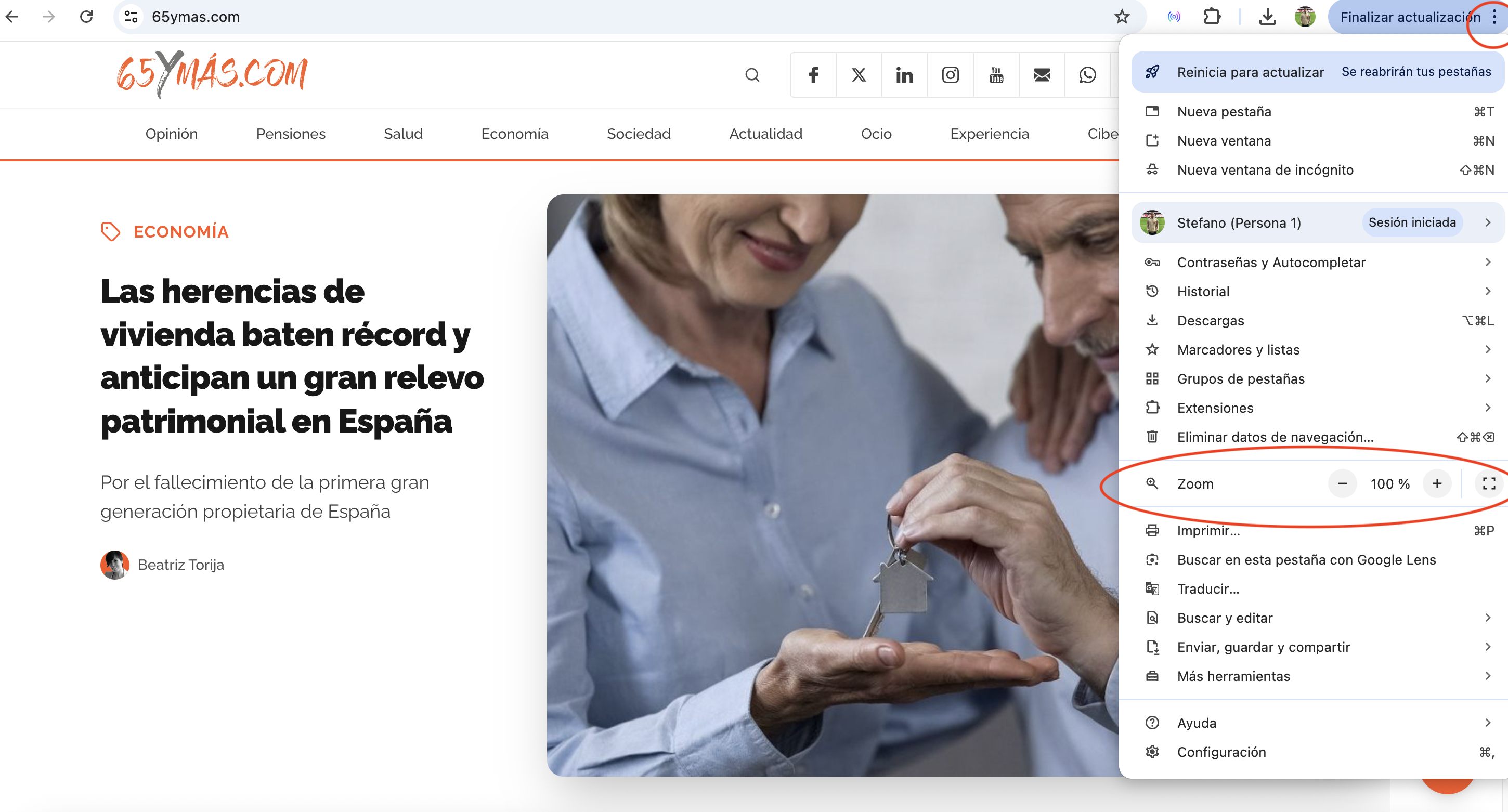 ¿Cómo ampliar el tamaño de la letra de la web de 65YMÁS?