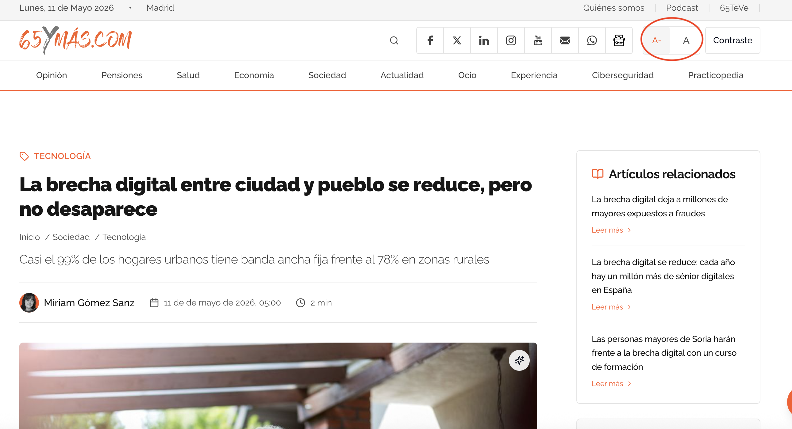¿Cómo ampliar el tamaño de la letra de la web de 65YMÁS?
