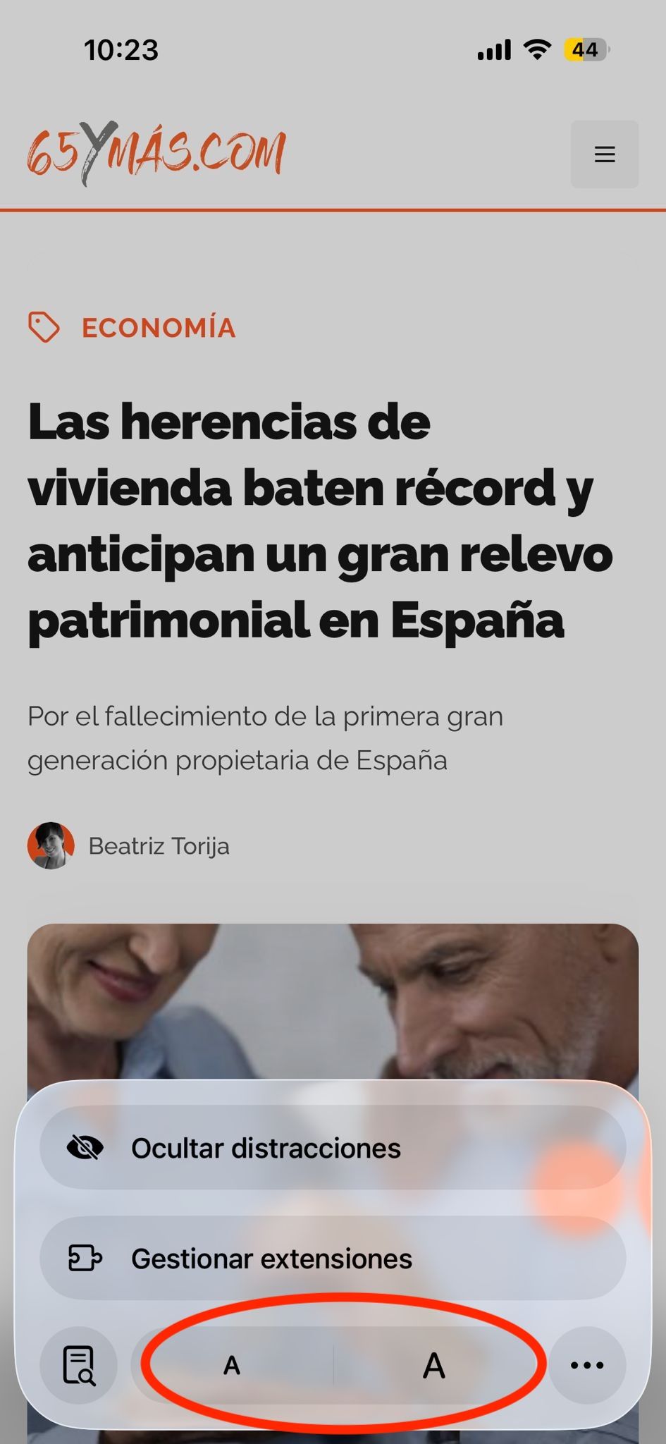 ¿Cómo ampliar el tamaño de la letra de la web de 65YMÁS?