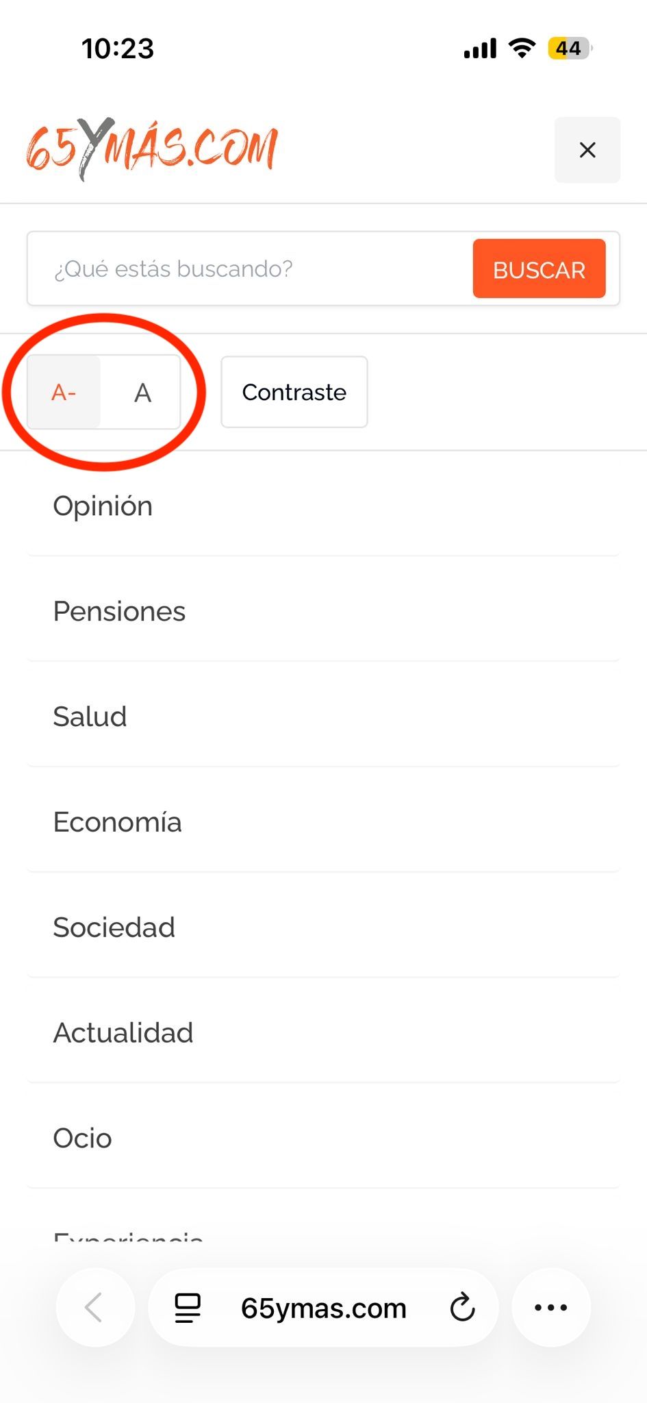 ¿Cómo ampliar el tamaño de la letra de la web de 65YMÁS?