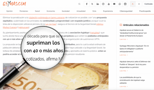 ¿Cómo ampliar el tamaño de la letra de la web de 65YMÁS?