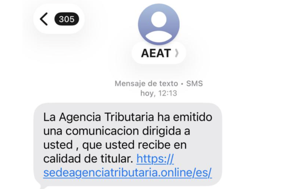 Ejemplo de SMS fraudulento sobre la Declaración de la Renta Ejemplo de SMS fraudulento sobre la Declaración de la Renta