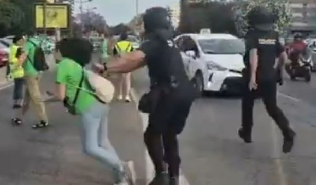 Una profesora jubilada de 68 años, la mujer a la que empujó la Policía en la huelga de Valencia (Telegram CCOO)