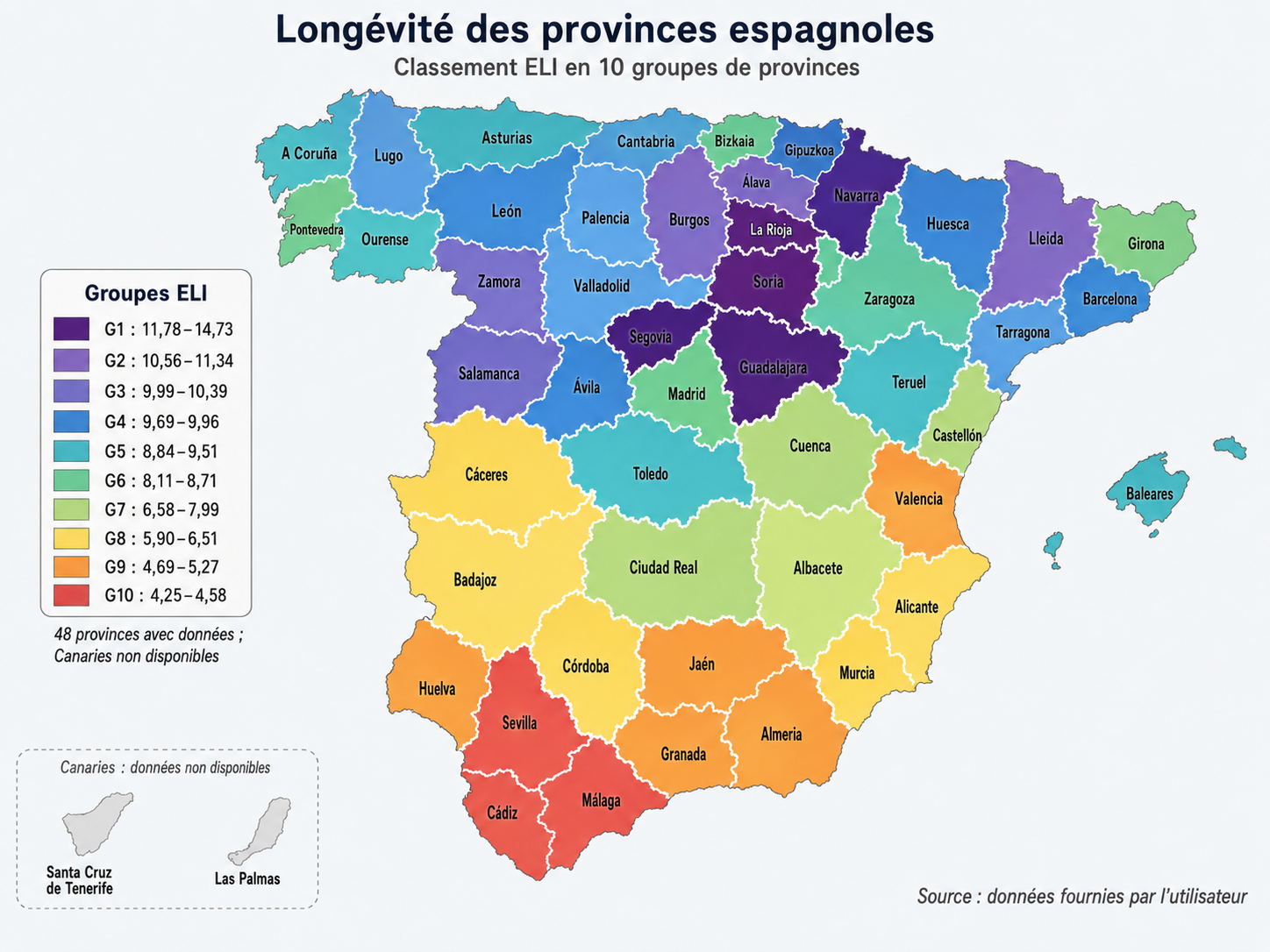 Mapa longevidad en España Mapa longevidad en España