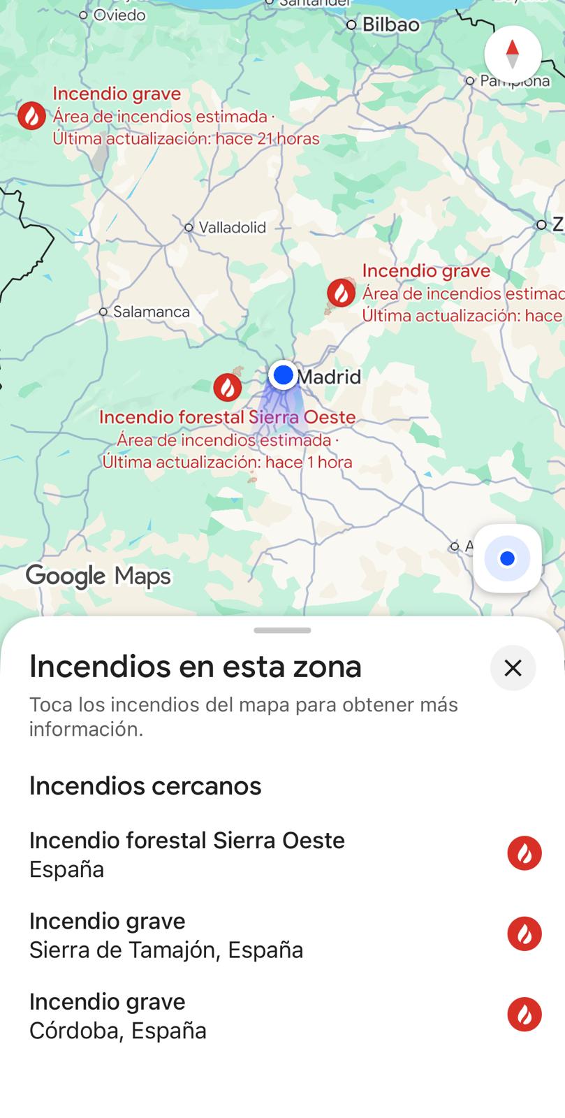 De esta manera puedes activar en Google Maps la función que te avisa de los incendios en tiempo real