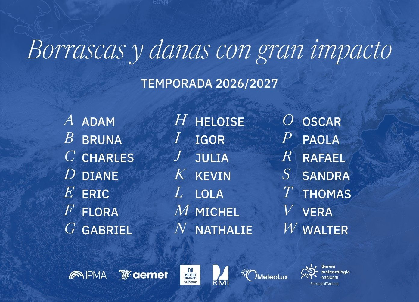 AEMET desvela los 21 nombres que recibirán las borrascas y danas esta temporada (Fuente: EuropaPress) AEMET desvela los 21 nombres que recibirán las borrascas y danas esta temporada (Fuente: EuropaPress)