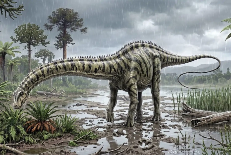 Ilustración del diplodocus en su ambiente de lo que hoy es la provincia de Teruel. (Carmelo López) Ilustración del diplodocus en su ambiente de lo que hoy es la provincia de Teruel. (Carmelo López)