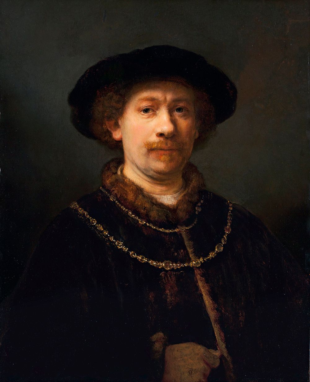 Rembrandt (Rembrandt Harmensz. van Rijn)  Autorretrato con gorra y dos cadenas, c. 1642-1643