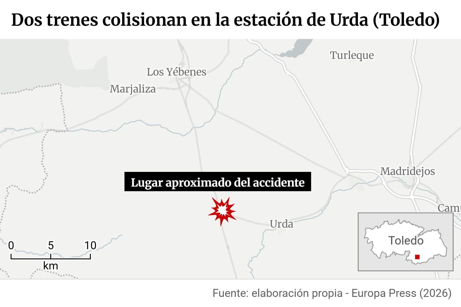 Nueva tragedia en la Alta Velocidad española: chocan dos trenes en Urda (Toledo) Nueva tragedia en la Alta Velocidad española: chocan dos trenes en Urda (Toledo)