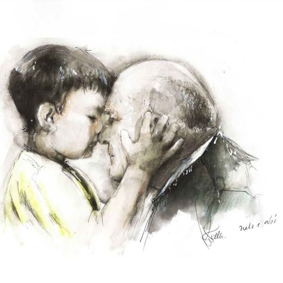 Neto e avó (nieto y abuelo), dibujo de Miguel Ángel Martínez Coello