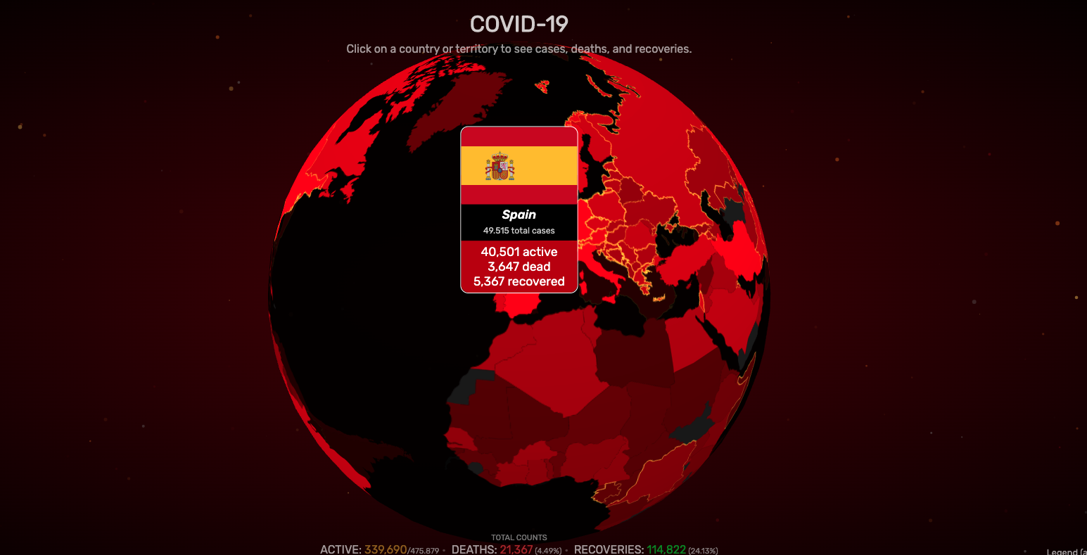 Covidvisualizer: el espectacular mapa en 3D del coronavirus