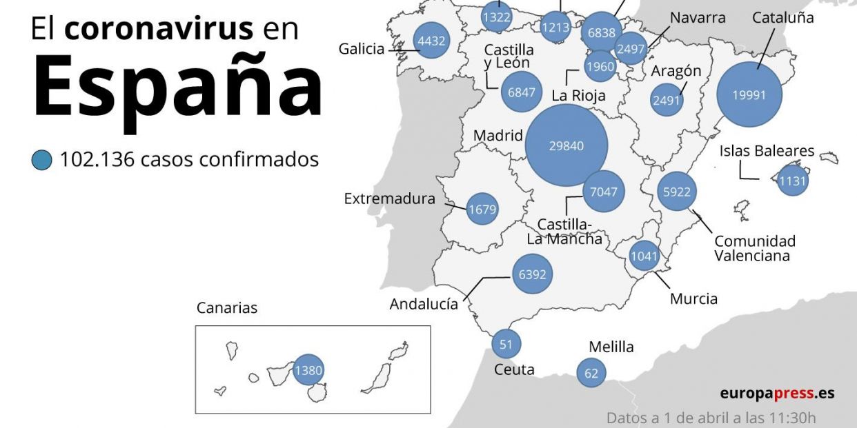 mapa casos coronavirus 1 abril