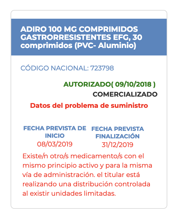 Aviso de Sanidad sobre Adiro