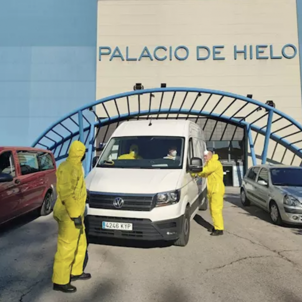Efectivos de la UME durante el traslado de fallecidos al Palacio de Hielo de Madrid. Efectivos de la UME durante el traslado de fallecidos al Palacio de Hielo de Madrid.