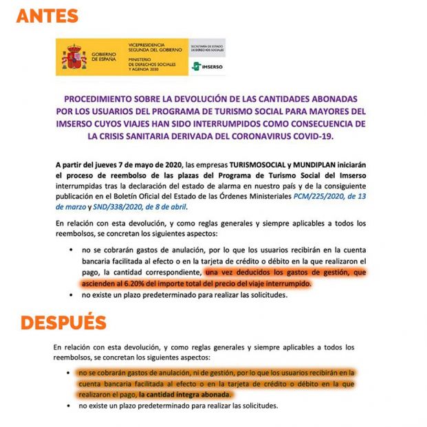 El Imserso rectifica y exige a las agencias que devuelvan íntegramente el dinero de los viajes