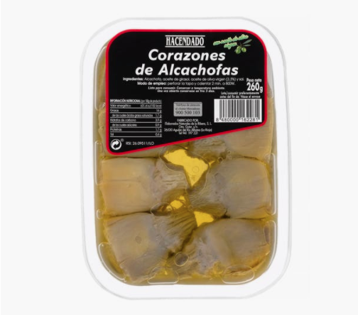 Corazones de alcachofa Hacendado con aceite de oliva virgen