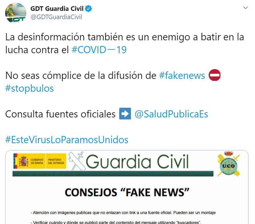 Consejos de la Guardia Civil para no caer en bulos