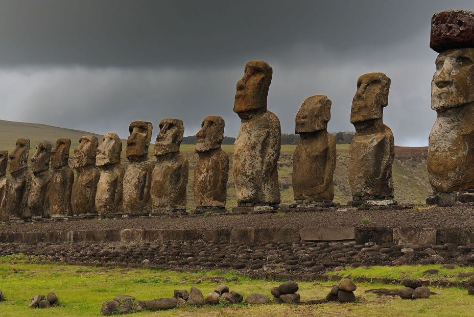 bigstock View Of Moai Statues Against C 374279227