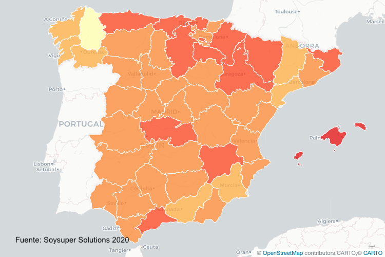 Mapa Barómetro precios supermercados Soysuper 2020