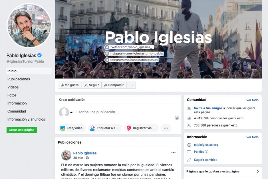 Pablo iglesias en Facebook