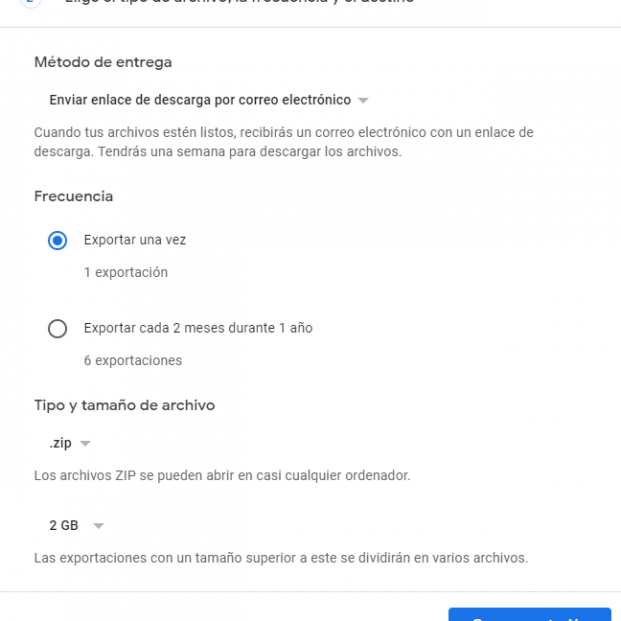 Captura copia seguridad Gmail exportacion