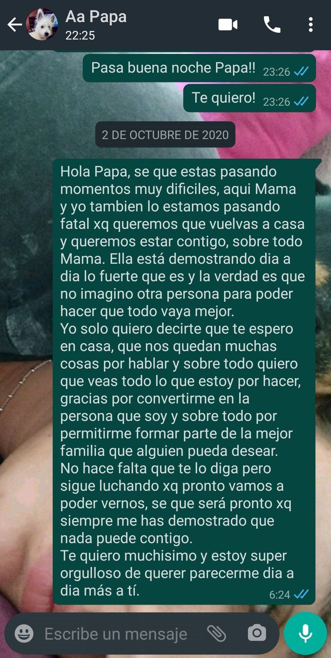 Comparte el último WhatsApp que envió a su padre antes de morir