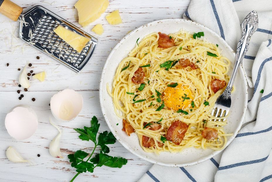 bigstock Pasta Carbonara Spaghetti Wit 385591262