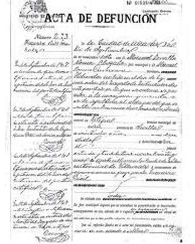 Registro civil de Badajoz. Acta de defunción