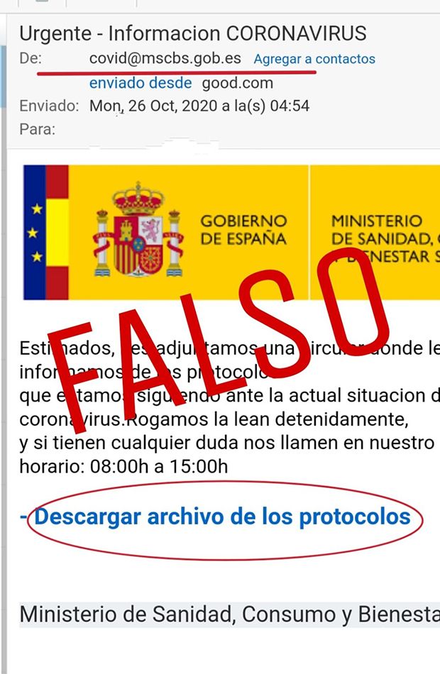 Sanidad alerta del envío masivo de correos electrónicos maliciosos que intentan suplantarle Sanidad alerta del envío masivo de correos electrónicos maliciosos que intentan suplantarle