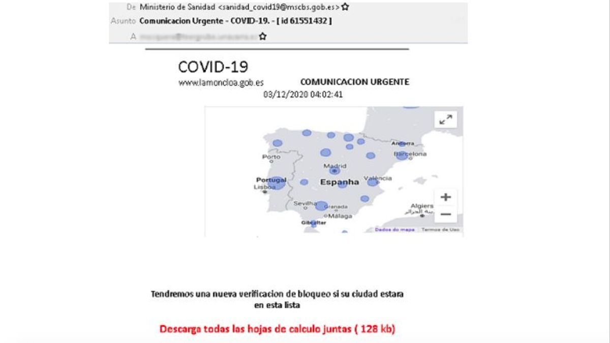 Alerta por un email que suplanta a Sanidad e informa sobre un falso cierre perimetral por Covid