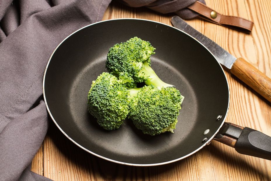 bigstock Brocoli In A Frying Pan On A W 328065979