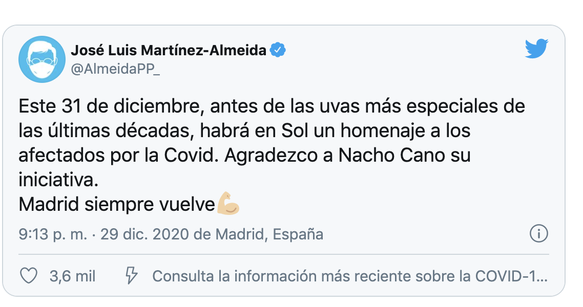 Twitter del alcalde de Madrid, José Luis Martínez-Almeida