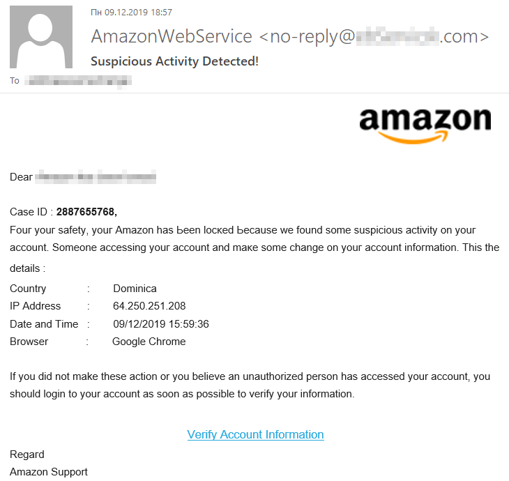 Intento de estafa Amazon actividad sospechosa