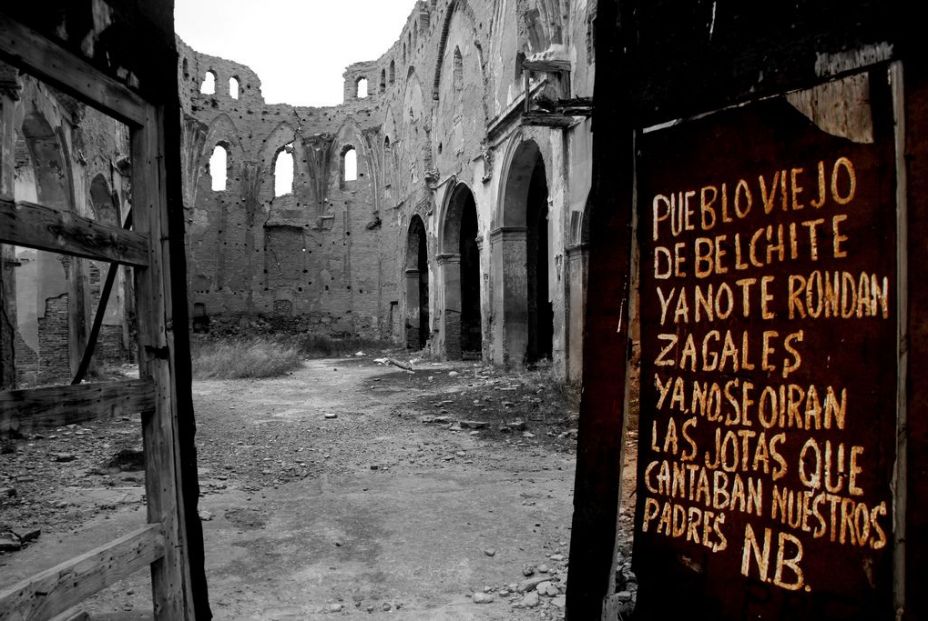 Una pintura realizada por antiguos habitantes de Belchite Viejo