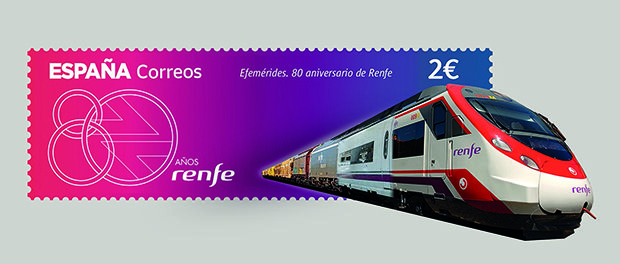 El sello de Correos para celebrar los 80 años de Renfe