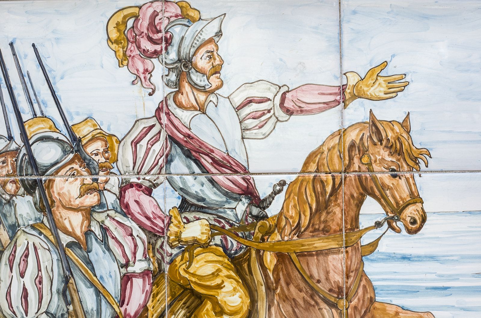 Mural con Hernán Cortés a su llegada a México (bigstock)