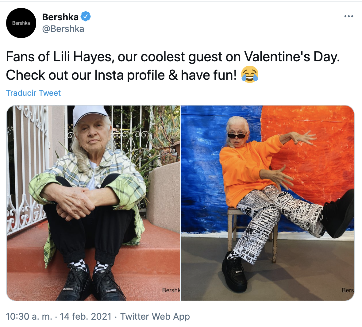 Lili Hayes en el Twitter de Bershka