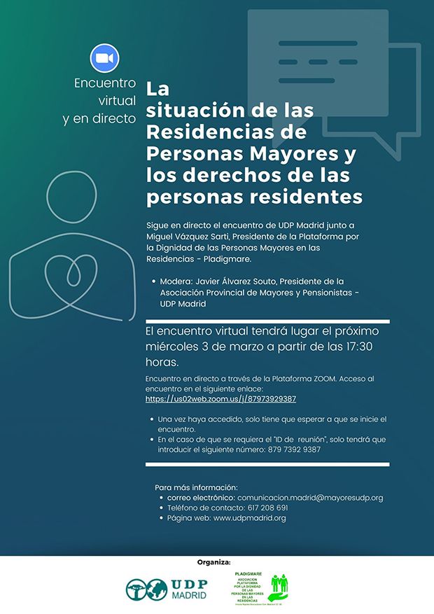 La situación de las residencias de mayores, a debate el 3 de marzo en un encuentro virtual