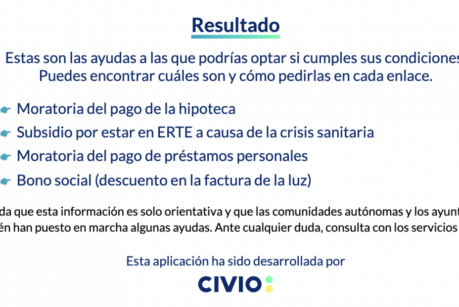 Resultados del Asistente Civio para las ayudas económicas