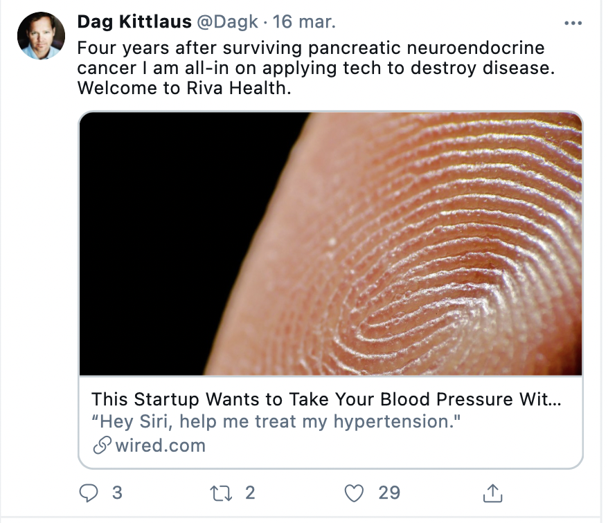 Dag Kittlaus presenta Riva Health en Twitter